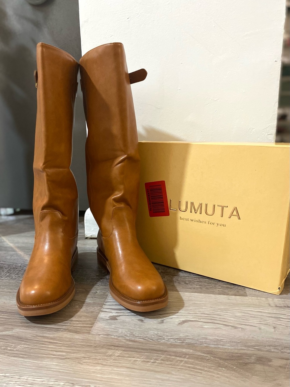 Women's Knee High Boots Low Heel PU Faux Leather Zippered Riding Boots 9.5